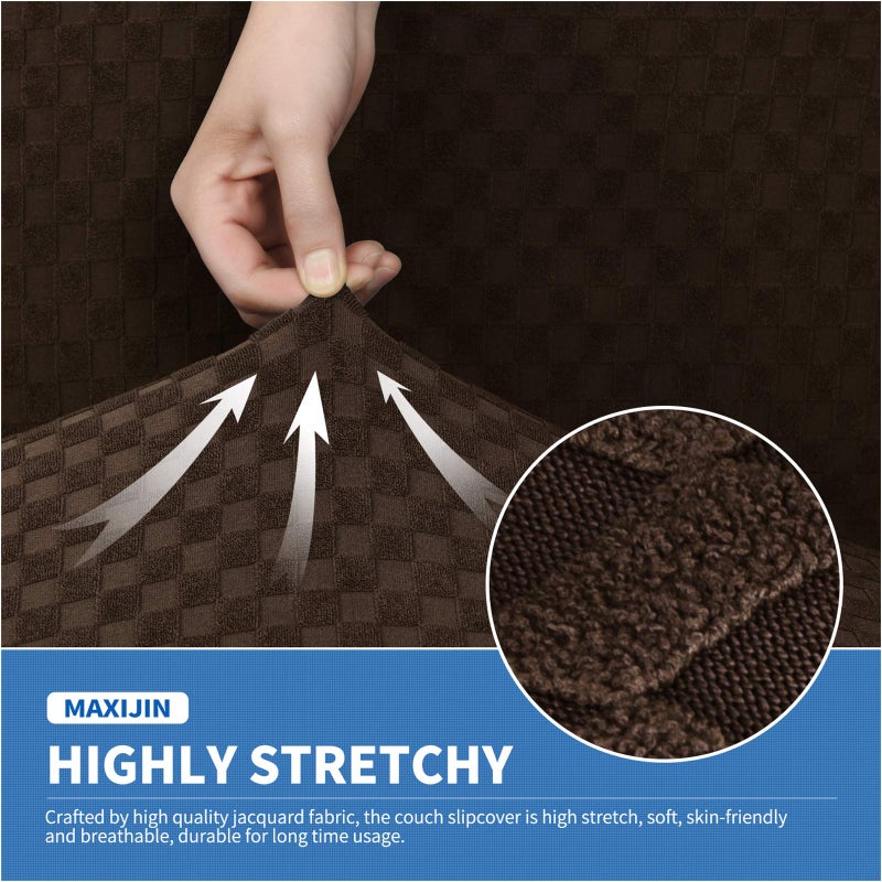MAXIJIN 4 Piece Couch Covers for 3 Cushion Couch Super Stretch Non Slip Couch Cover for Dogs Pet Friendly Elastic Jacquard Furniture Protector Sofa Slipcovers (Sofa, Dark Coffee) - Image 4
